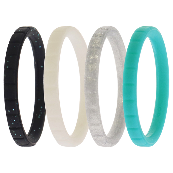 Silicone Wedding Stackble Lines Ring Set - Turquoise by ROQ - Picture 2 of 2